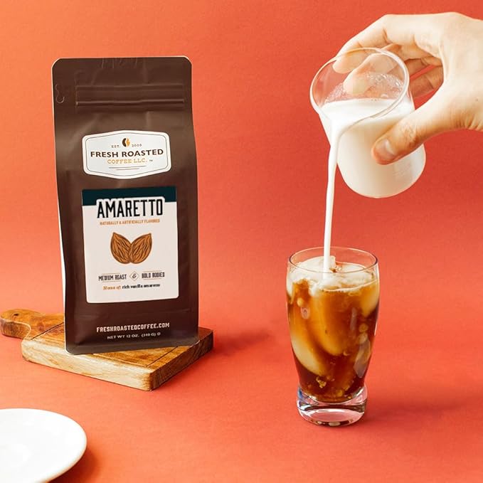 Fresh Roasted Coffee, Amaretto Flavored Coffee,5 lb, Medium Roast, Kosher, Ground