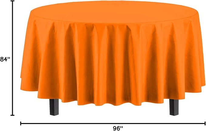 Party Solids 6-Pack Premium Plastic Tablecloth 84in. Round Plastic Table Cover - Orange