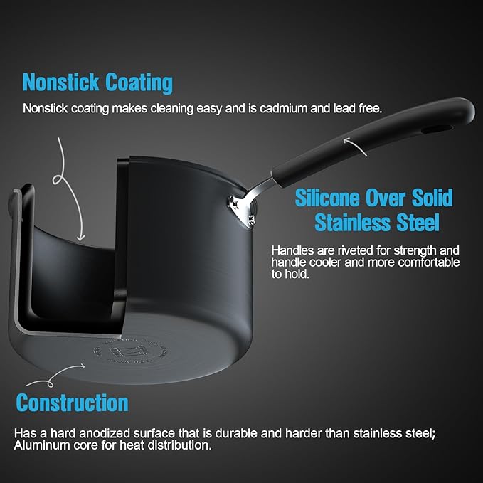 Cook N Home Professional Hard Anodized Nonstick Saute Fry Pan (8"/9.5") 2 Piece Cookware Sets, Black