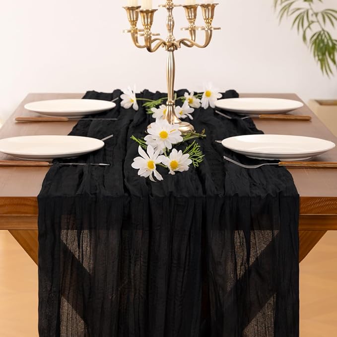 Socomi Black Halloween Table Runner Boho Rustic Gauze Valentine's Day 120 inch 10FT Cheese Cloth Runner for Wedding Party Baby Shower Birthday Home Decor Holiday Decorations