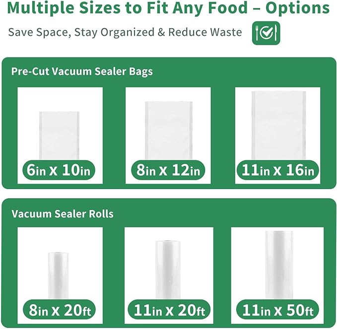 Aotto Vacuum Sealer Bags for Food - 2 Rolls 11" x 50' Commercial Grade BPA Free Vacuum Seal Bags for Food Storage, Meal Prep and Sous Vide