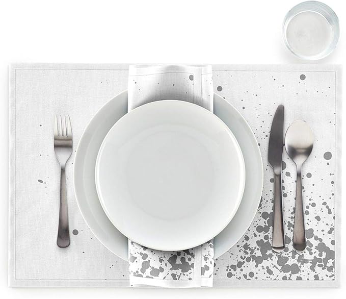 MY DRAP Washable and Reusable Cloth Placemat - 17.7 x 12.6 in (6 Per Roll, Linen Silver Splash)