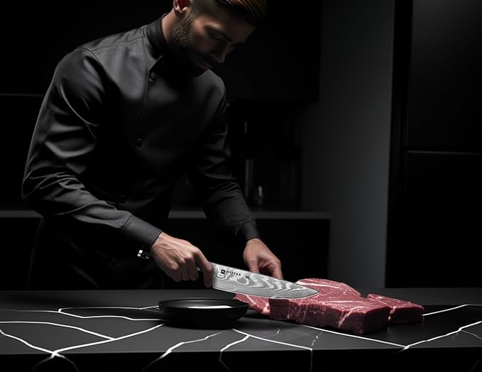 WIZEKA Damascus Chef Knife Set: 3 PCS,Super Sharp Kitchen Knives: Made of Japanese Steel VG10: Full Tang Professional Chef Knife Set With G10 Ergonomic Handle