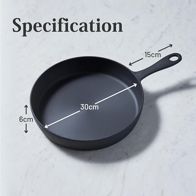 Flambo 12 Inch Smooth Cast Iron Skillet - Naturally Non-Stick, Pre-Seasoned Frying Pan, Smooth Finish for Grilling, Frying, Sauteing, Searing, Baking - Use on Oven, Stove, Grill, or Campfire