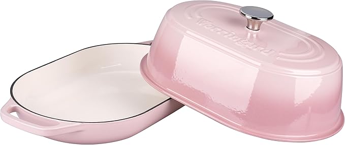 Enameled Cast Iron Dutch Oven Pot with Dome Lid, Oval Bread Oven for Homemade Sourdough Bread Baking, Oven Safe up to 500째F, 6 Quart, Pink