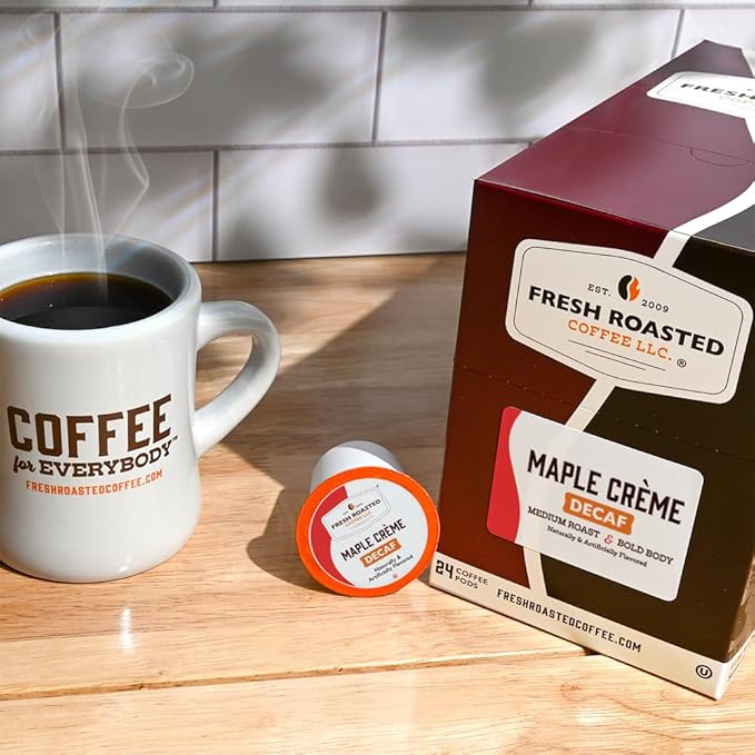 Fresh Roasted Coffee, Decaf Maple Cr챔me, Flavored Coffee Pods, 24 Count