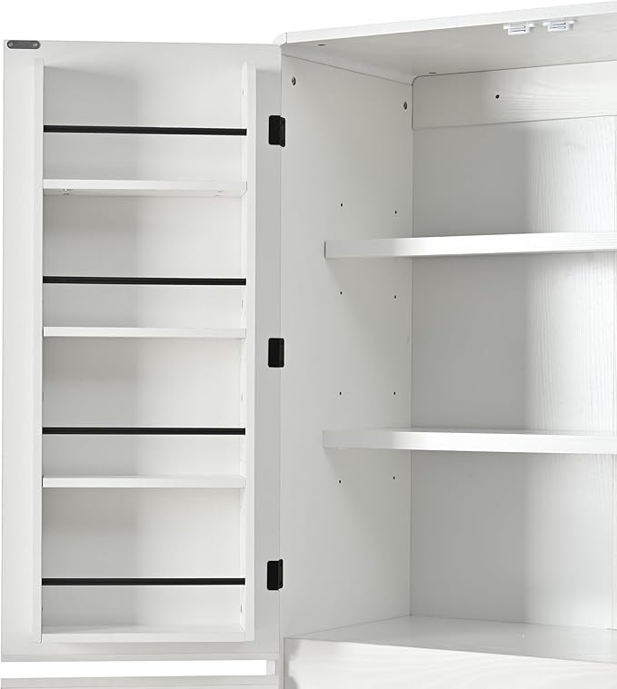72" Tall Farmhouse Kitchen Pantry Cabinet with 8 Door Shelves, Curved Design Storage Cabinet with 3 Adjustable Shelves, Hidden Drawer, Versatile Cupboard for Kitchen, Dining & Bathroom (White)