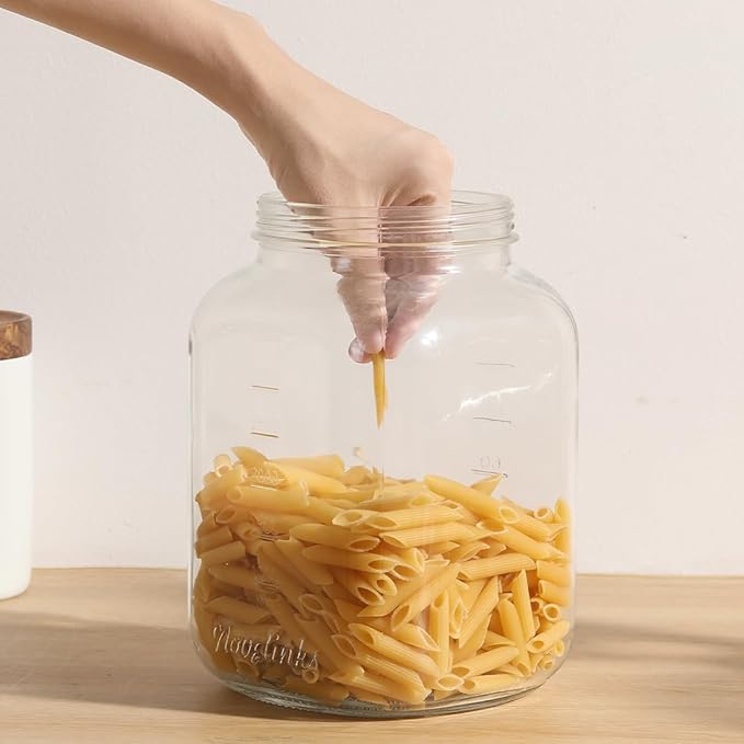 2 Pack 1 Gallon Clear Glass Jars with Airtight Screw Lid Wide Mouth Mason Jars Empty Food Containers with Airtight Plastic Screw Lid for Sauerkraut and Cookies