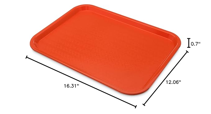 Carlisle FoodService Products CT121624 Caf챕 Standard Cafeteria / Fast Food Tray, 12" x 16", Orange