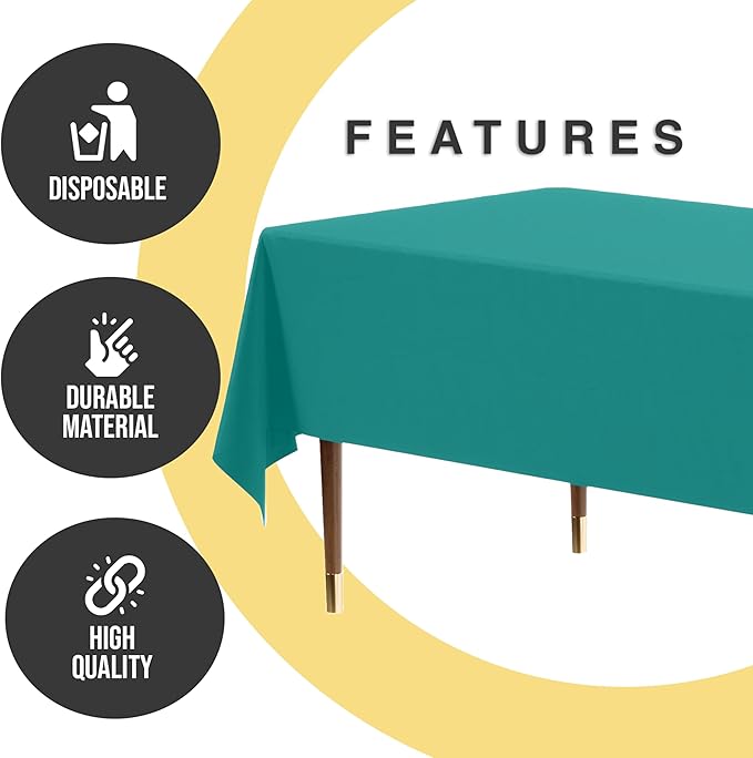 Exquisite 66% Thicker Premium Plastic Table Cloth Rectangle Table Cover 0.5 Mil 24 Pack Teal Table Cloth 54 Inch x 108 Inch Disposable Tablecloth Won't Tear Easily Like Cheap Thin Brands
