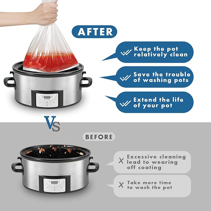 Slow Cooker Liners, 13??x 21??40 Cooking Bags, Large Disposable Pot Liners, Fits 3QT to 8QT Slow Cooker Cooking Plates, Multi-Purpose Liner Plastic Bags, BPA Free (2 Pack)