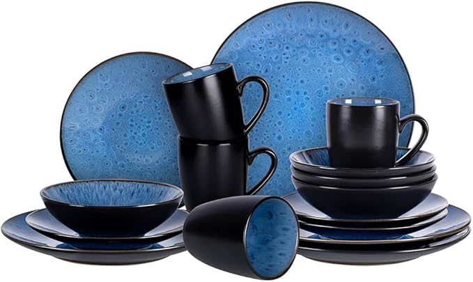 Stoneware Dinner Set Reactive Glaze (16pc Set, Capri Blue)