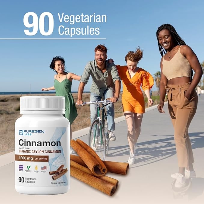 Puregen Labs Organic Cinnamon (Ceylon Cinnamon) 1,200mg Serving 90 Veggie Caps - No Harmful Additives | Non-GMO | Gluten-Free ??Made in USA
