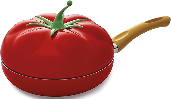 Montgomery Ward Novelty Fry Pan with Lid ??Non Stick Aluminum Fry Pan Featuring Eggplant and Tomato Vegetable Design - Tomato