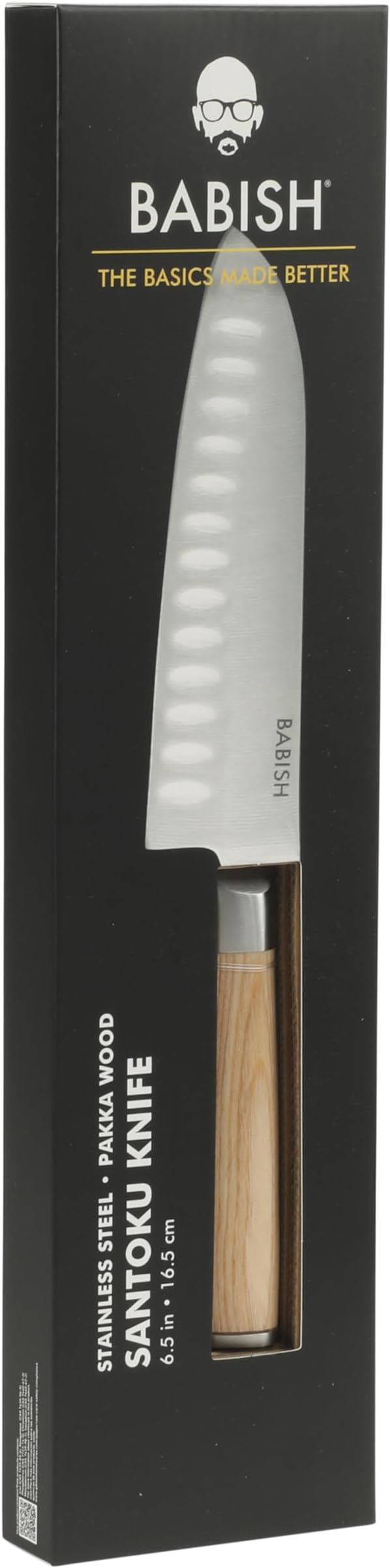 Babish 6.5-Inch Santoku Knife ??High-Carbon 1.4116 German Steel Kitchen Knife with Light Pakka Wood Handle, Full-Tang Razor Sharp Blade for Chopping, Slicing, Dicing & Precision Prep