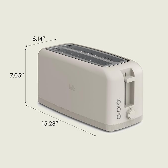 bella 4 Slice Slim Toaster, Fits-anywhere??Kitchenware, 6 Setting Shade Control with Reheat & Cancel Buttons, Fits Sourdough, 10??Long Slot, Anti Jam & Auto Shutoff, 900 Watt, Oatmilk