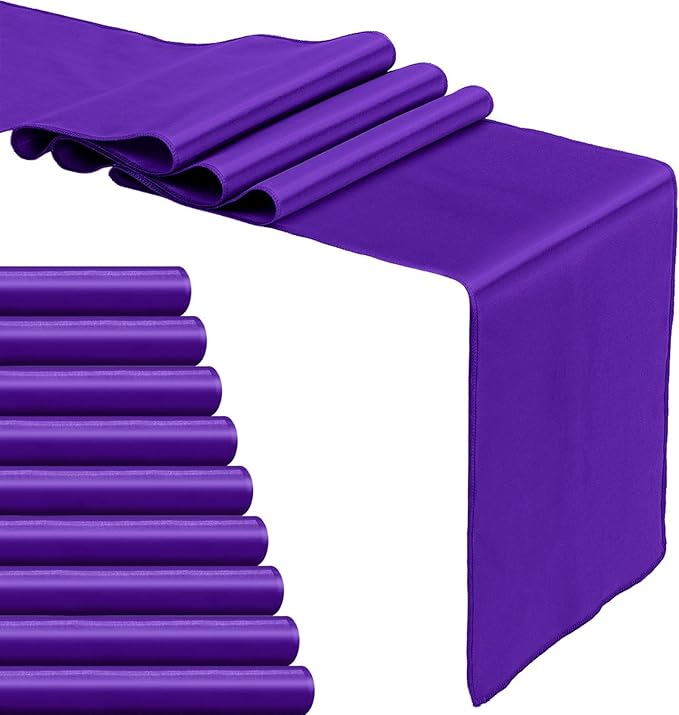 10-Pack Purple Satin Table Runner 12 x 108 Inch Long Bright and Smooth Silk Fabric Table Runner for Wedding Banquet Birthday Party Decoration
