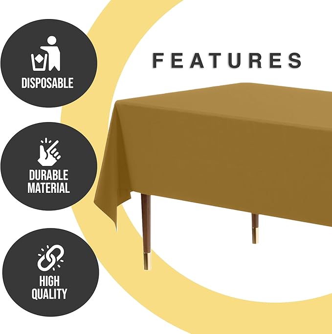 Exquisite 66% Thicker Premium Plastic Table Cloth Rectangle Table Cover 0.5 Mil 24 Pack Gold Table Cloth 54 Inch x 108 Inch Disposable Tablecloth Won't Tear Easily Like Cheap Thin Brands