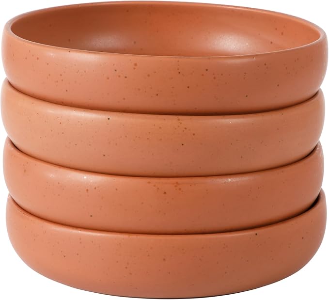 Bloomhouse - Two Time Oprah's Favorite Things Winner - Corsica Clay 4-Piece Dinner and Pasta Bowl Set ??Burnt Apricot Terracotta Stoneware for Meals, Serving & Everyday Use