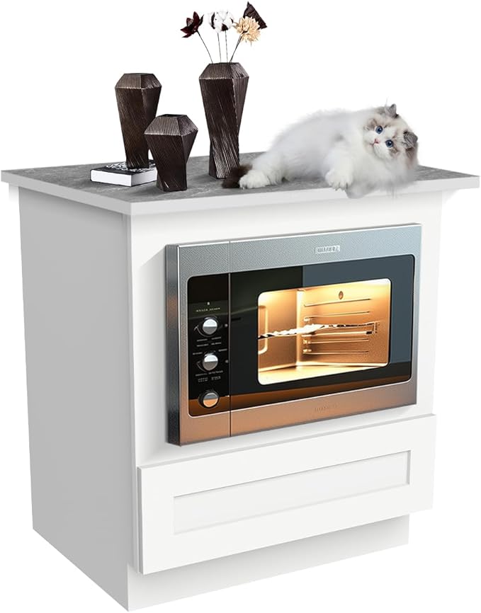 Microwave Base Cabinet ??Solid Wood Shaker Style Kitchen Storage Base Unit with Drawer & Soft-Close Doors, RTA Pantry Cupboard for Dining Room, Coffee Bar 30" W x 24" D x 34 1/2" H (Origami White)