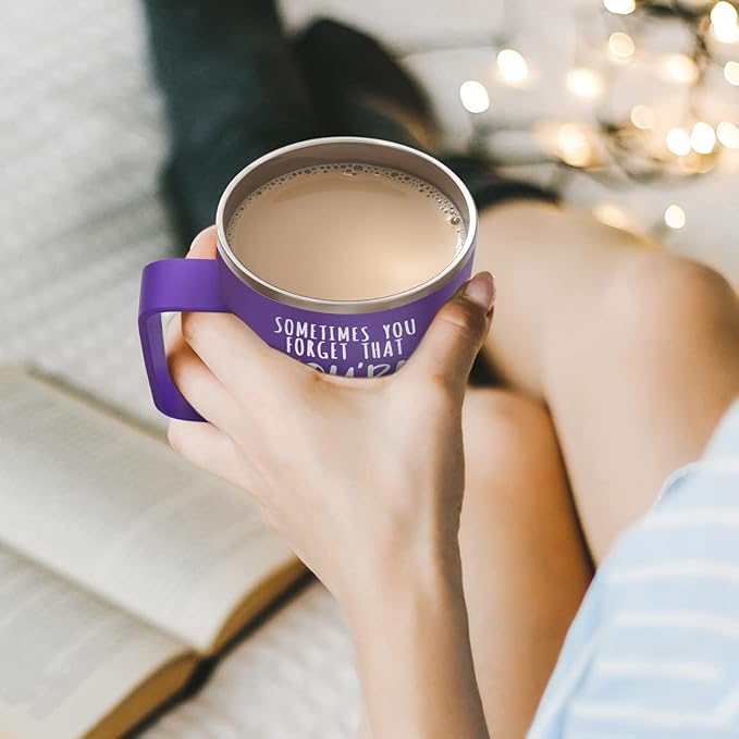 NOWWISH Inspirational 14oz Purple Mug with Handle, Sometimes You Forget You're Awesome Stocking Stuffer for Women, Unique Christmas Birthday Gifts for Her, Mom, Daughter, Wife