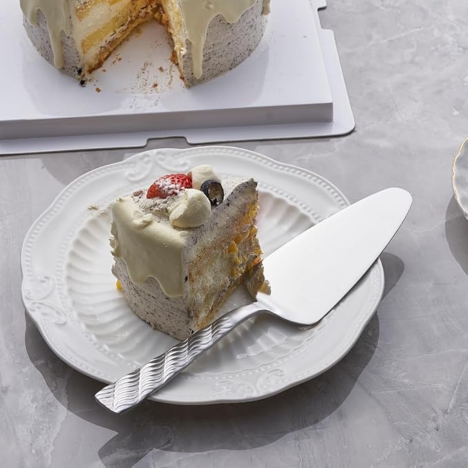 Silver Cake Server, 9.4-inch Stainless Steel Pie Server Spatula, Pizza Server Set of 3, Dishwasher Safe