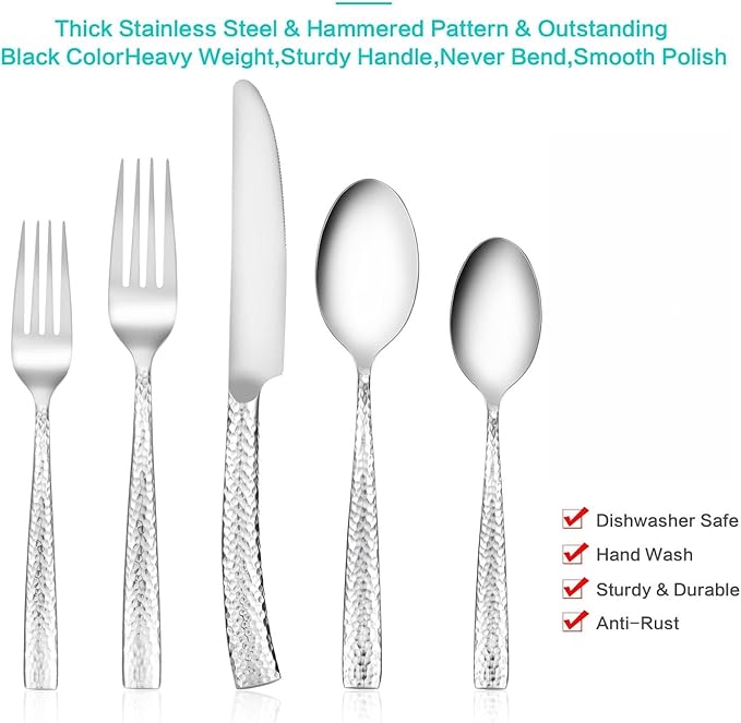 Flatware Silverware Set Hammered Mirror Polished Stainless Steel 20 Piece Set for Home Kitchen Restaurant Hotel Housewarming Wedding Gift Service for 4