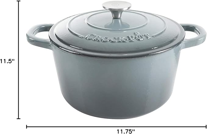Crock Pot Artisan 5-Quart Round Enameled Cast Iron Dutch Oven ??Slate Gray, Heavy-Duty Cookware for Slow Cooking, Roasting, Baking with Lid