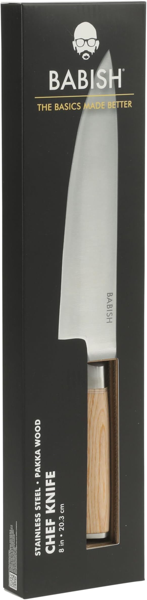 Babish 8-Inch Chef Knife ??High-Carbon 1.4116 German Steel Kitchen Knife with Light Pakka Wood Handle, Full-Tang Razor Sharp Chef?셲 Blade for Chopping, Slicing, Dicing & Everyday Prep