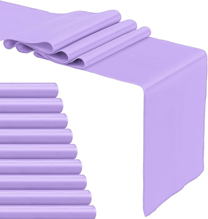 10-Pack Lavender Satin Table Runner 12 x 108 Inch Long Bright and Smooth Silk Fabric Table Runner for Wedding Banquet Birthday Party Decoration