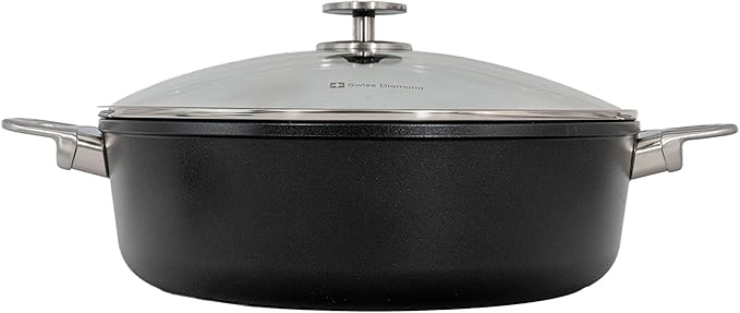 Swiss Diamond Nonstick Hybrid Ceramic and Diamond-Infused Braiser With Glass Lid, PFAS- and PFOA-free, Dishwasher & Oven Safe Up To 500 째F (7.2 Quart)