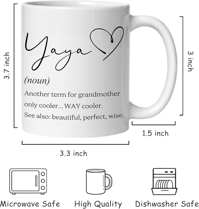 Yaya Grandma Mug, Yaya Grandmother Gifts from Grandkids Coffee Cup Ceramic, Grandma Gifts for Birthday Christmas Ceramic Coffee Tea Mug 11 oz