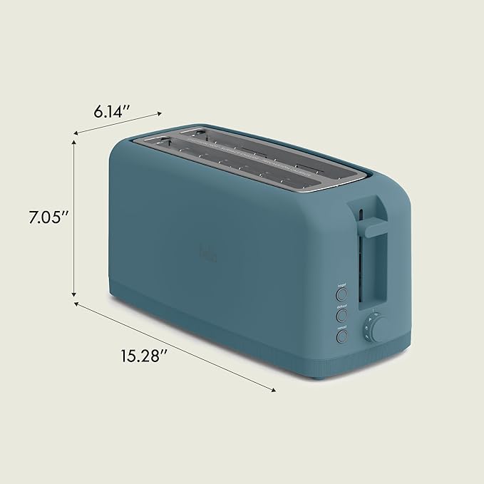 bella 4 Slice Slim Toaster, Fits-anywhere Kitchenware, 6 Setting Shade Control with Reheat & Cancel Buttons, Fits Sourdough, 10??Long Slot, Anti Jam & Auto Shutoff, 900 Watt, Surf