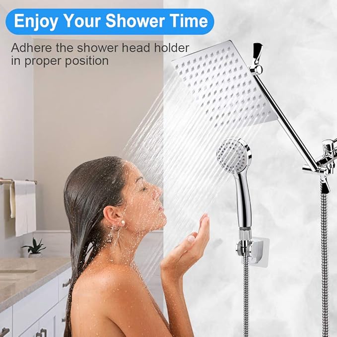 12'' Shower Head, High Pressure Rainfall Shower Head/Handheld Showerhead Combo with 11??Extension Arm, Anti-leak Shower Head with Holder/Hose, Flow Regulator - Chrome