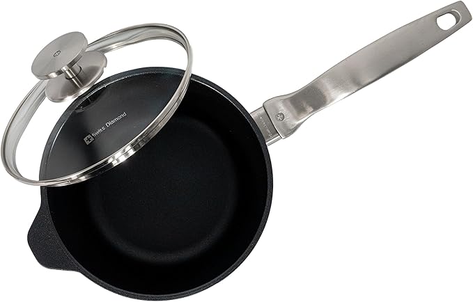 Swiss Diamond Nonstick Hybrid Ceramic and Diamond-Infused Saucepan With Glass Lid, PFAS- and PFOA-free, Dishwasher & Oven Safe Up To 500 째F (2.2 Quart)