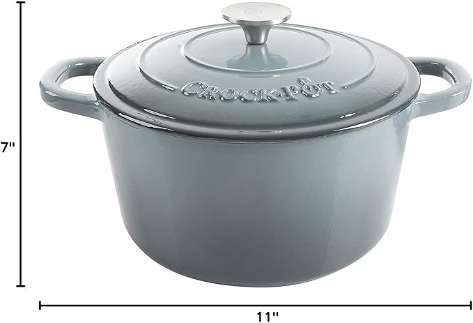 Crock-Pot Artisan 7-Quart Round Enameled Cast Iron Dutch Oven ??Slate Gray, Heavy-Duty Cookware for Slow Cooking, Baking, Roasting with Lid
