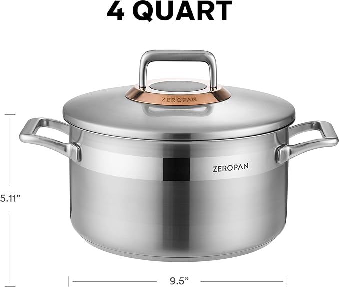 Hybrid Nonstick 4-Quart Stockpot,9.5 Inch Stainless Steel Stockpot with Lid,Non-stick Soup Pot,PFAS PFOA PTFE Free,Dishwasher-Friendly, Oven-Safe Up to 600째F,Compatible with All Cooktops