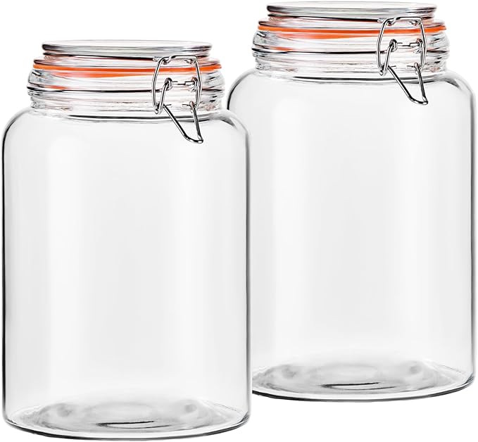 0.98 Gallon Glass Storage Jar with Lid, Wide Mouth Glass Canister for Storing Food in Pantry and Fermenting, Set of 2