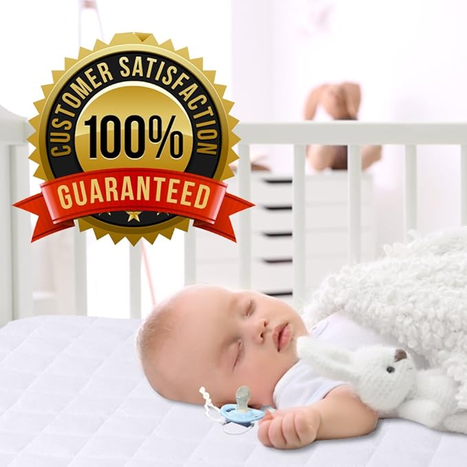 Mini Crib Mattress Protector 100% Waterproof, Noiseless ??Viscose Made from Quilted Ultra Soft White Terry Fitted Sheet Style (27?�X39??