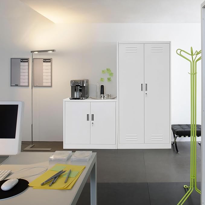 CJF Metal Storage Cabinets with Shelves and Doors, Steel Locking Cabinet for Home Office, Garage, Utility Room and Basement, 36.2" H x 31.5" W x 15.7" D (White)