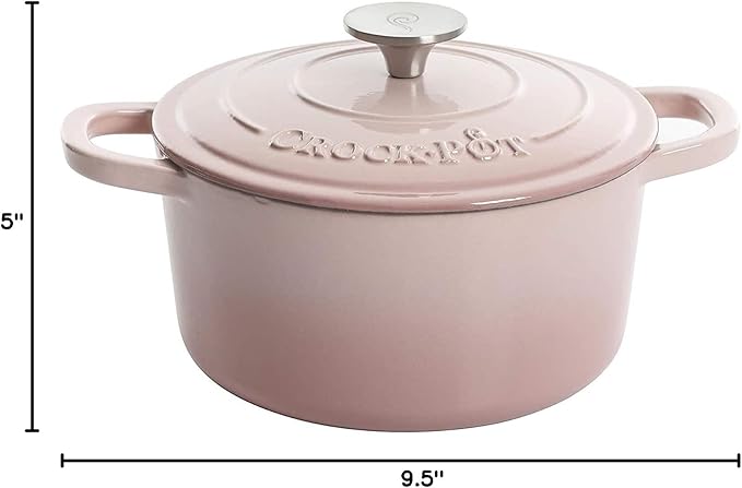 Crock-Pot Artisan Round Enameled Cast Iron Dutch Oven, 5-Quart, Blush Pink