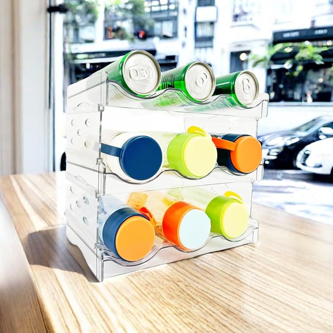 Plastic Stackable Bottle Storage Holder Rack,Free-Standing Water Bottle/Wine and Drink Organizer Shelf for Kitchen Cabinet,Fridge,Countertop,Pantry,Freezer,Water Bottle Organizer,9 Containe
