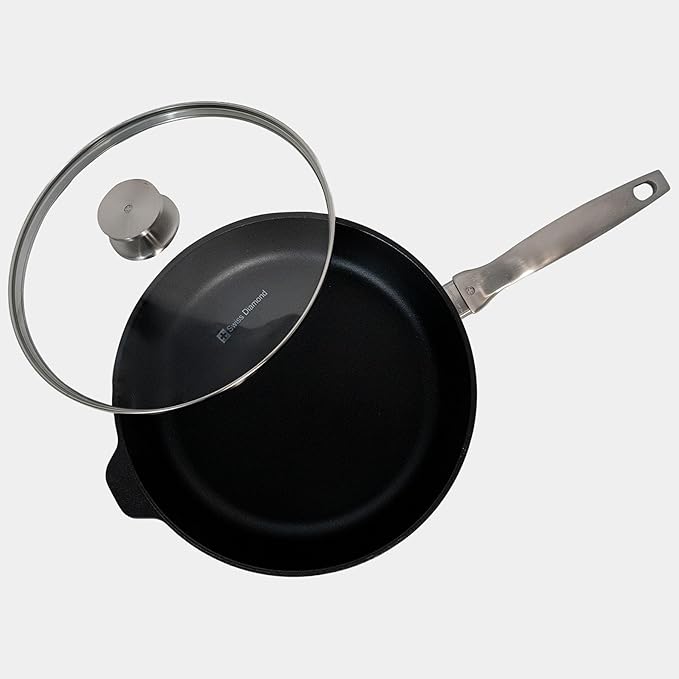Swiss Diamond Nonstick Hybrid Ceramic and Diamond-Infused Deep Saute Pan With Glass Lid, PFAS- and PFOA-free, Dishwasher & Oven Safe Up To 500 째F (4.1 Quart)
