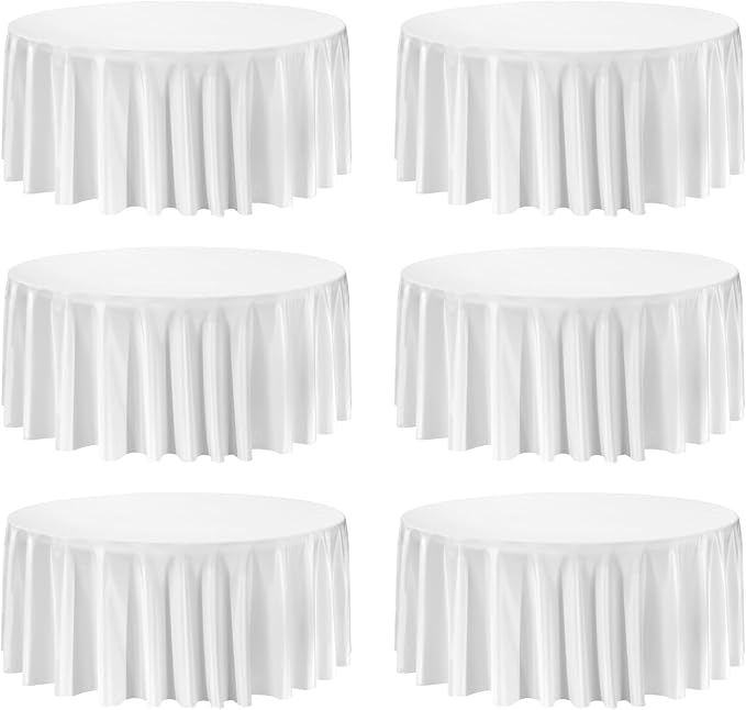 VEVOR White Round Tablecloths 6 Pack, 132 Inches in Diameter, Stain- & Wrinkle- Resistant, Machine Washable Table Clothes, Polyester Fabric Table Covers for Wedding, Party, Banquet, Formal Events