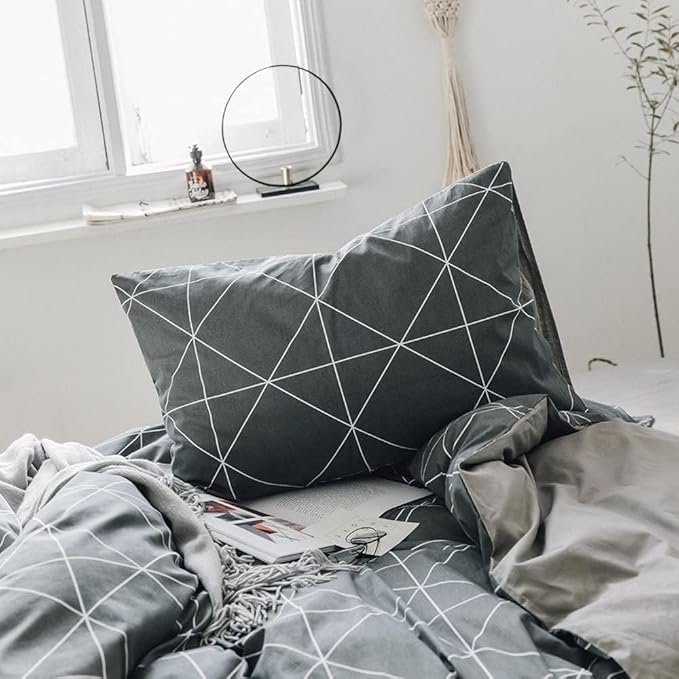 LifeTB Grey Plaid Comforter Set Twin XL Geometric Plaid Bedding Comforter Set 3 Pieces Plaid Grid Comforter with 2 Pillowcases Fluffy Soft Checkered Pattern Comforter Set for All Season Twin XL Size
