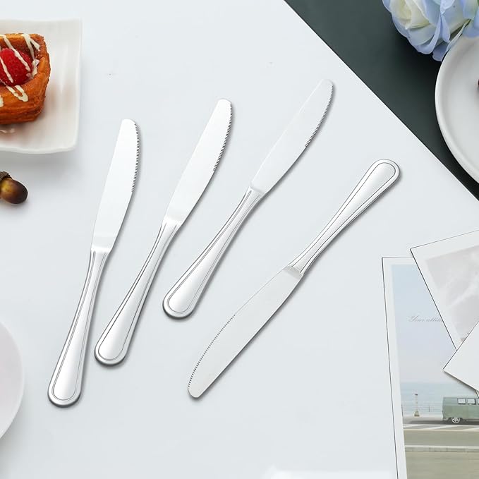 Dinner Knives Set of 24, 9??Knives Set, Butter Knife with Pretty Line Handle, Sharp Knife Set, Food Grade Stainless Steel Table Knife, Silverware, Dishwasher Safe & Mirror Polished