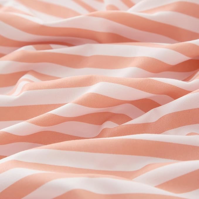 Striped Comforter Set Queen Size Fluffy Soft Striped Bedding Comforter Pink White Stripes Pattern Queen Comforter for All Season Lightweight Bedding Comforter 3 Pieces Boho Stripe Comforter Set