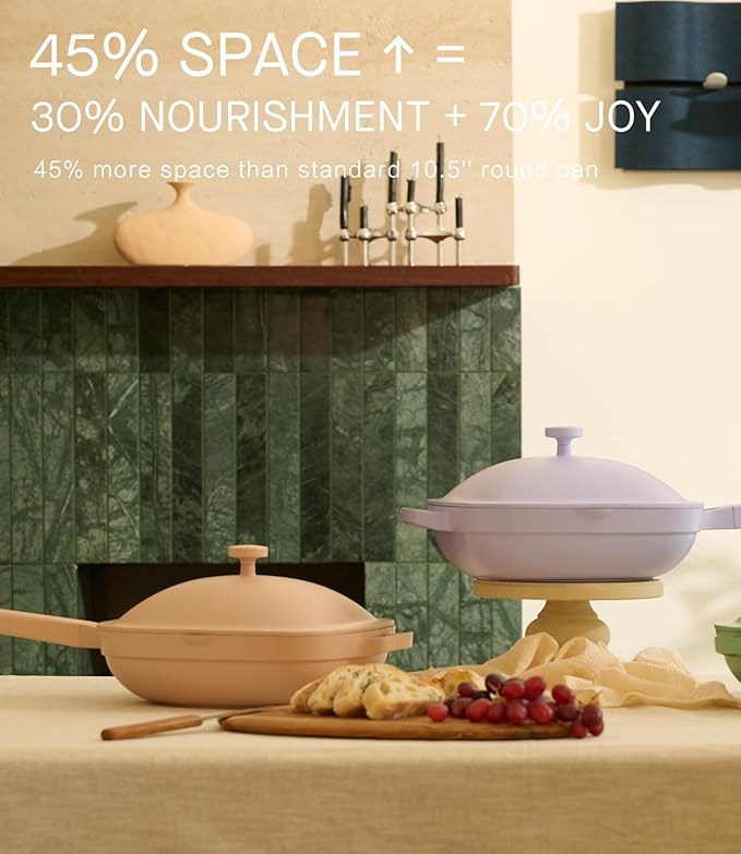 10.5 Inch(3.8QT) Ceramic Pan with Lid,Non Stick Frying Pans Cast Aluminum Deep Saut챕 Pans,Ti-Ceramic Non Toxic Pix Pan with Wooden Spatula and Scrubber-Desert Clay