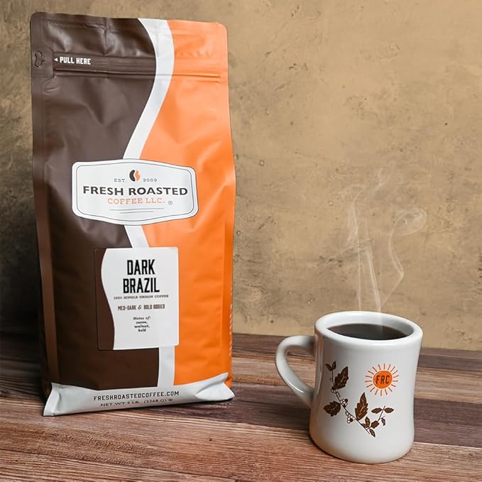 Fresh Roasted Coffee, Dark Brazil Cerrado, 5 lb (80 oz), Med-Dark Roast, Whole Bean, Kosher