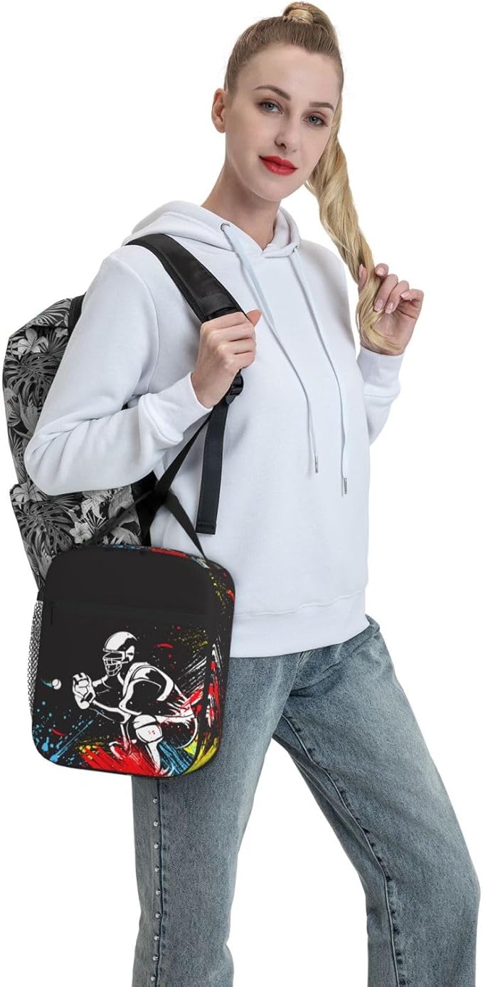 YIJIUWKIS Baseball-themed Lunch Box for Boys Men Sports Insulated Lunch Bag with Baseball Players Pattern Print, Black Cooler Thermal Meal Bag with Water Bottle Holder for Kids Teens Youth Adults